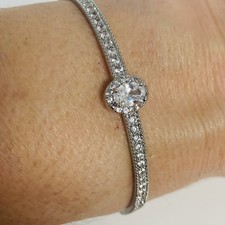 Swarovski Style Silver Bangle Bracelet Oval White Gold Plated Bridal Wedding UK