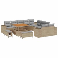 Gartensofa-Set Poly-Rattan Beige Hellgrau Mit 13 Kissen