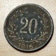 1916 Austria 20 Heller Iron WWI