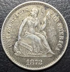1872 S Above Bow Seated Liberty Silver Half Dime Choice Original AU US Type Coin