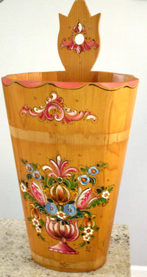 Vintage Norwegian Hand Painted Rosemaling Wood Umbrella Stand Swedish 2  Floral