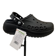Crocs Baya Women's Platform Lined Faux Fur Clog Size 6 Black Slip-on Comfortable