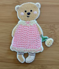 Adorable Teddy Bear Cute Cartoon Flower Embroidered Self Adhesive Patch Sticker