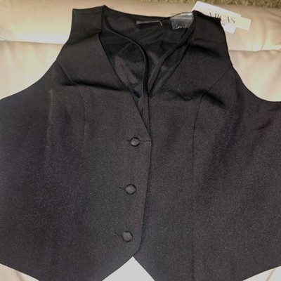 Micas V Neck Waistcoat Vest 3 Button Tailored Tank Black Size Small Pointed Hem