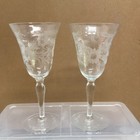 VTG 2 Floral Etched Crystal Water Goblets, Bulbous Stems — photo 2