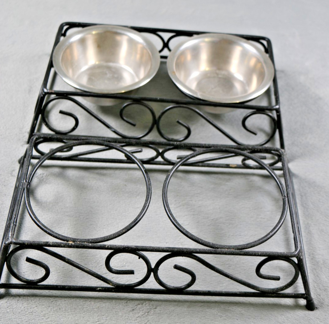 Set of 2 Elevated Double Dog Cat Bowl Feeder Stands Stainles