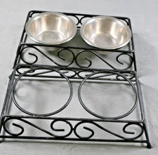 Set of 2 Elevated Double Dog Cat Bowl Feeder Stands Stainless Steel Dishes Pets