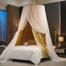 Bed Canopy for Girls  Adults, Round Dome Lace Princess Canopies Yellow