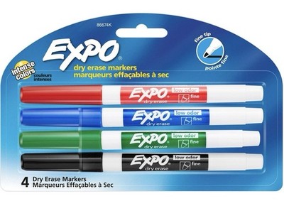EXPO Dry-erase Markers Fine Point Nontoxic 4/PK Assorted 86674K