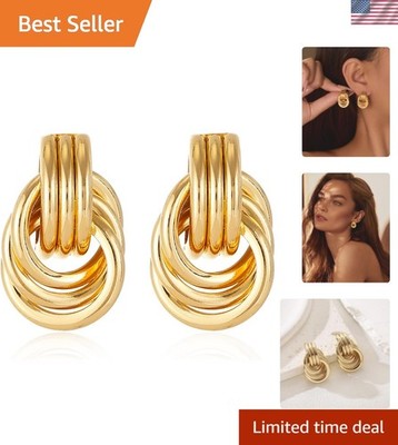 Chic Brass Drop Dangle Earrings - Lightweight Knot Design for Effortless Style