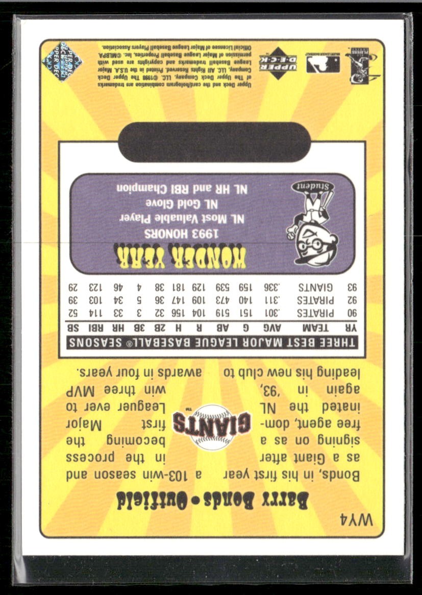 1999 Upper Deck #WY4 Barry Bonds Wonder Years | eBay