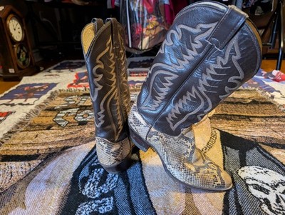 Vtg Justin Chocolate Python Snake Cowboy Boots Mens Size 8.5D Western Rodeo 8622
