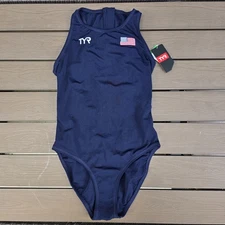 TYR Girls Womens Water Polo  Blue Breakaway Zipper USA Flag Water Polo Sz 36 New