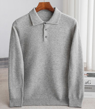 Men Sweater Shirts Knitted Collared Buttons Cashmere Pullover Solid Jumpers