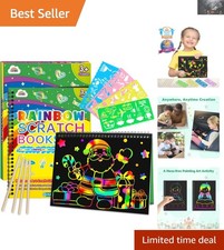 Rainbow Scratch Art Set: 2 Pack Magic Paper for Kids Age 3-10 - Fun and Safe 