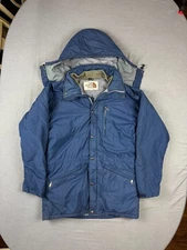 Vintage North Face Brown Label Mountain Parka Blue Hooded Jacket Large USA Made