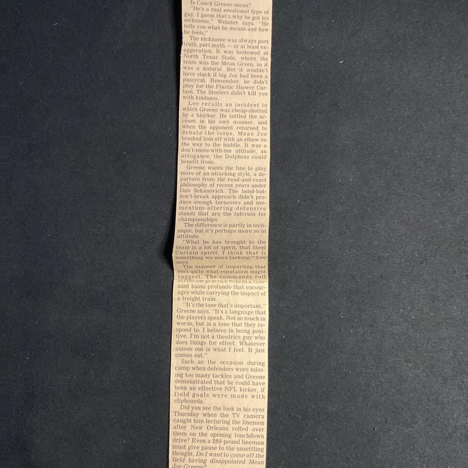 Joe Greene Steelers HOF Signed Newspaper Article Ephemera As A Dolphins Coach - Image 3 of 4