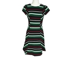Michael Kors MIDI Dress Green Career Striped Knee Length Professional Sz 2