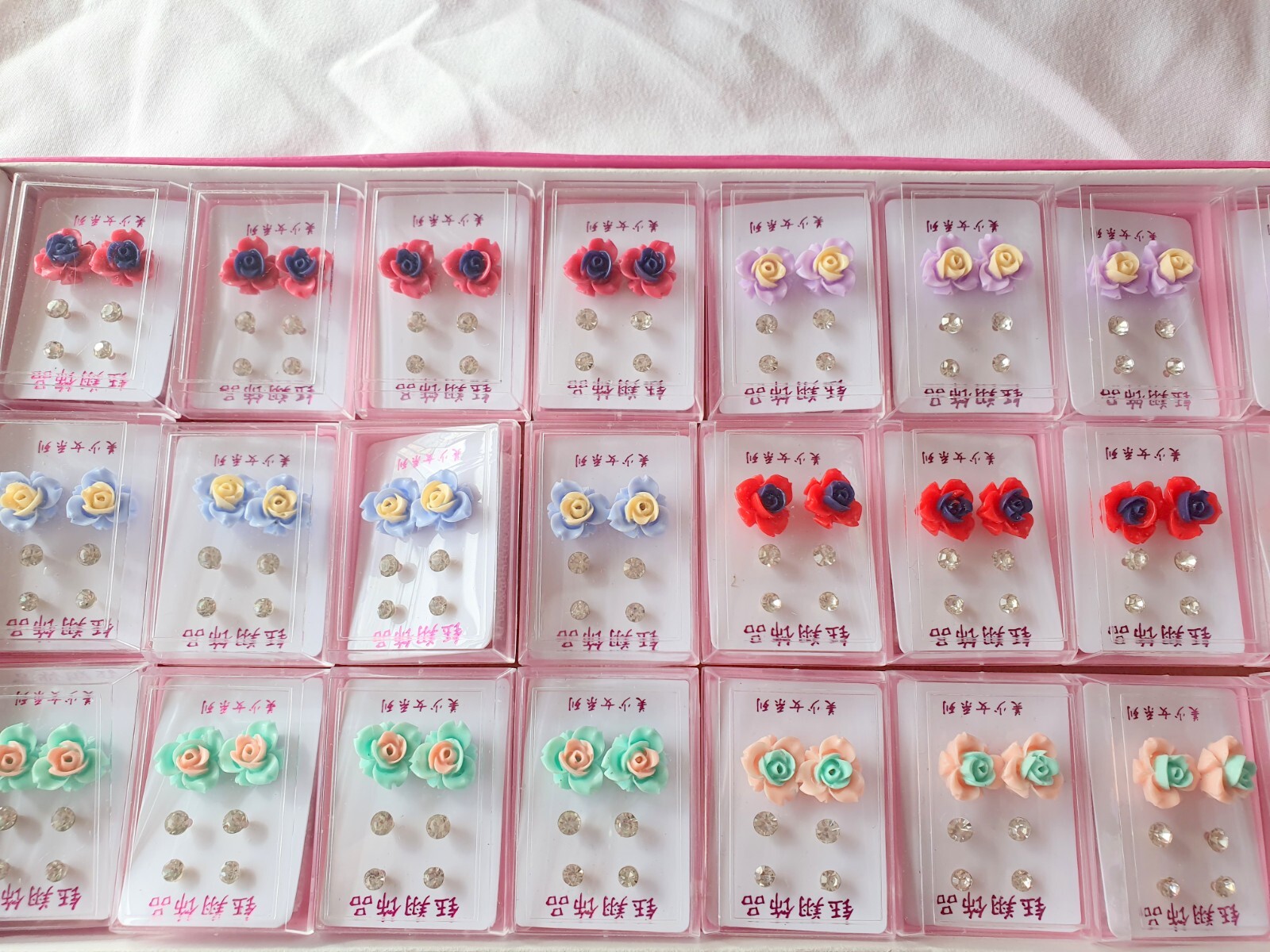 Joblot of 72 Pairs Mixed colour Diamante Hypoallergenic Earrings - NEW