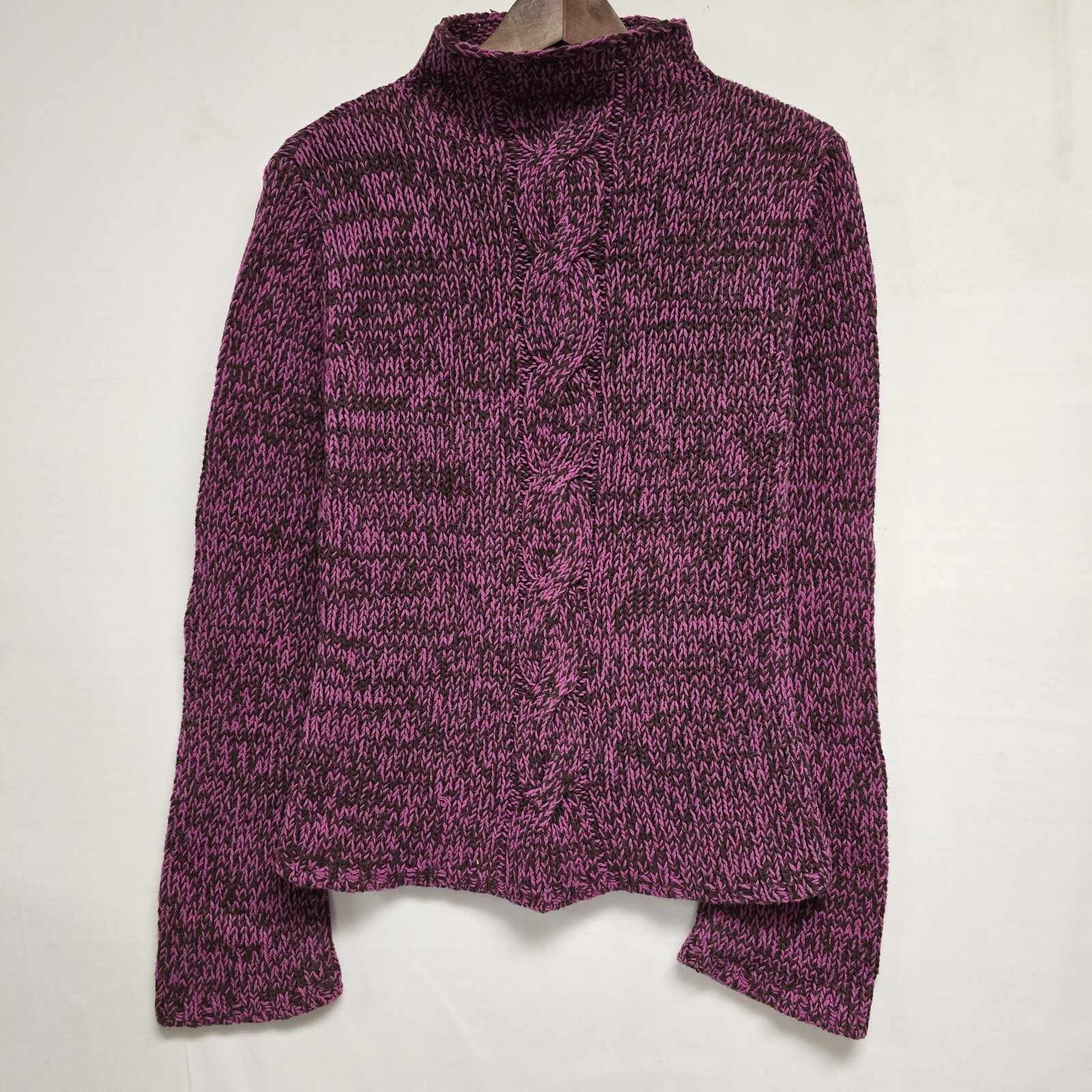 MODA International Mock Neck Bell Sleeve Womens Sweater Marled Purple L Cotton image 2