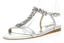 BADGLEY MISCHKA Womens Silver Embellished Flat Evening Buckles Sandals Size 6.5