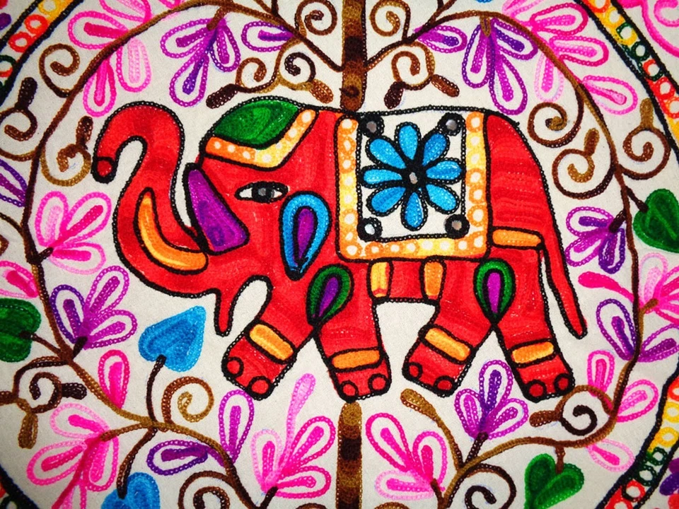 Antiguo elefante bordado boho pared colgante tapiz redondo mantel cubierta Foto 3 de 4