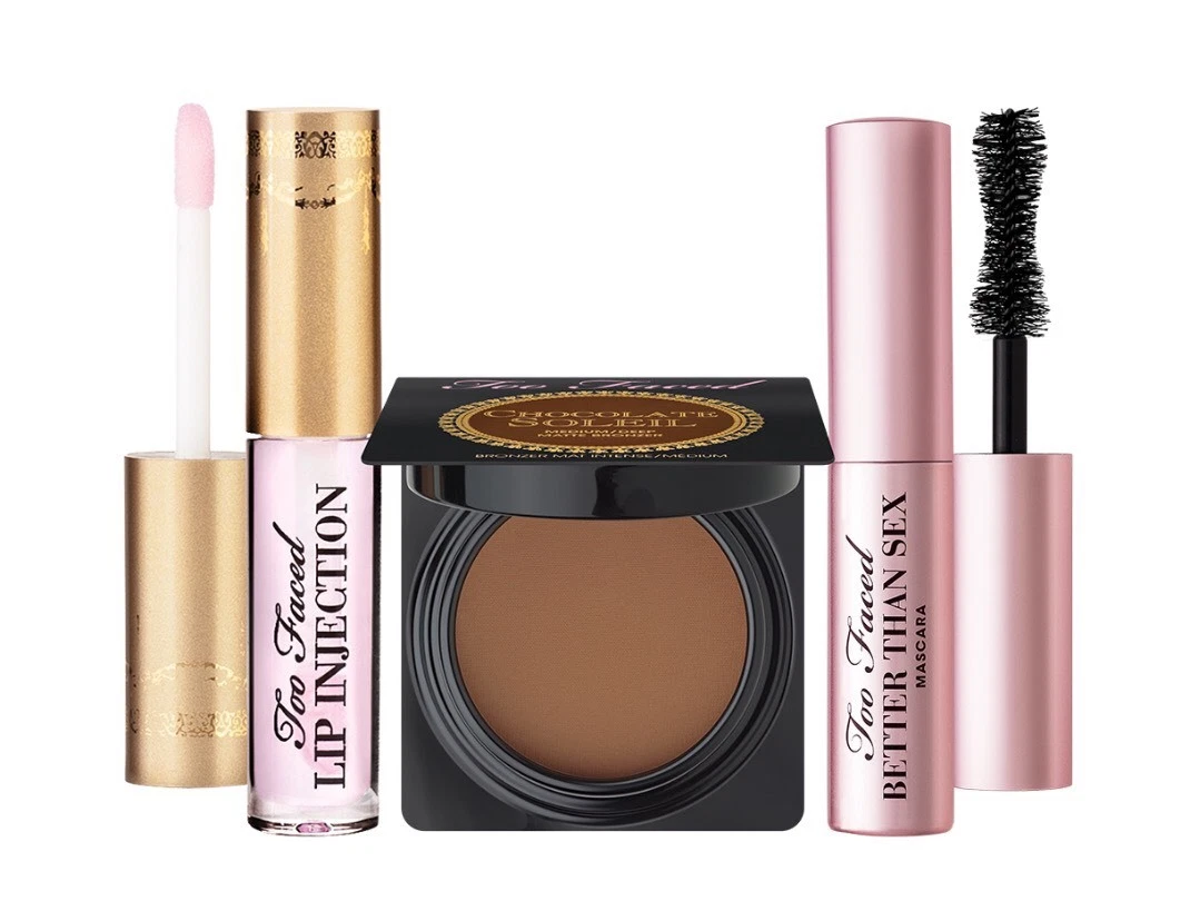 Too Faced- Secret Weapons 3 Piece Kit Better than Sex, Chocolate Soleil, Lip Inj