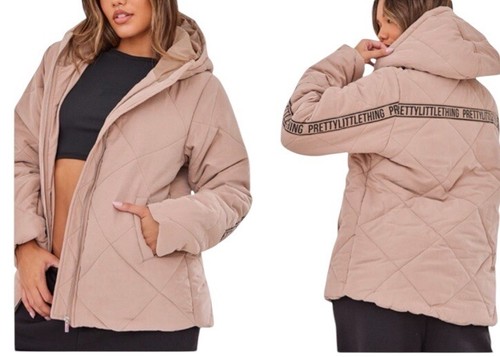 PrettyLittleThing Stone Peach Skin Diamond Quilted Jacket Women's Size 0 US New!