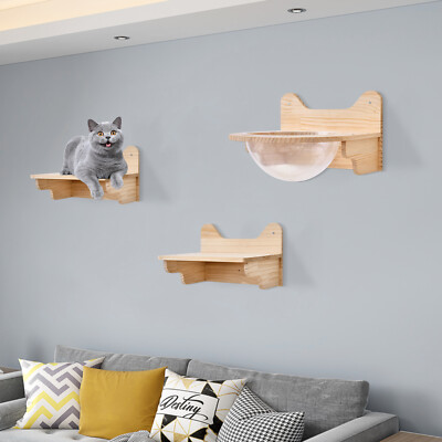 Wooden Cat Space Capsule W/ 2 Jumping Platform, 3PSC Cat Bed, Wall-Mount Cat Bed