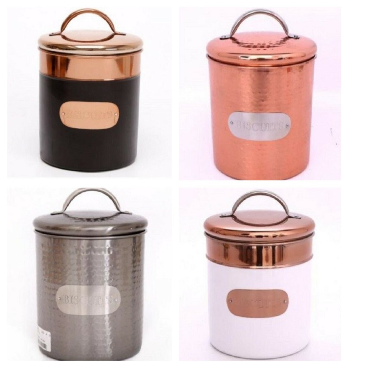 Copper Steel Biscuit Tin Barrel Various Designs Storage Jars 21 x  cm