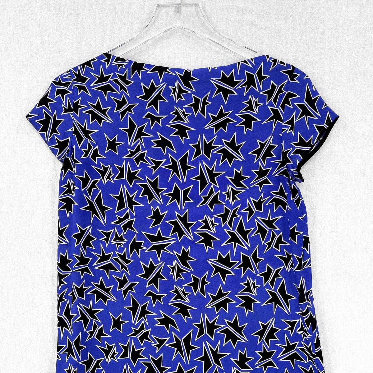 MIU MIU Shirt Womens 36 Blue Silk Star Print Short Sleeve Boat