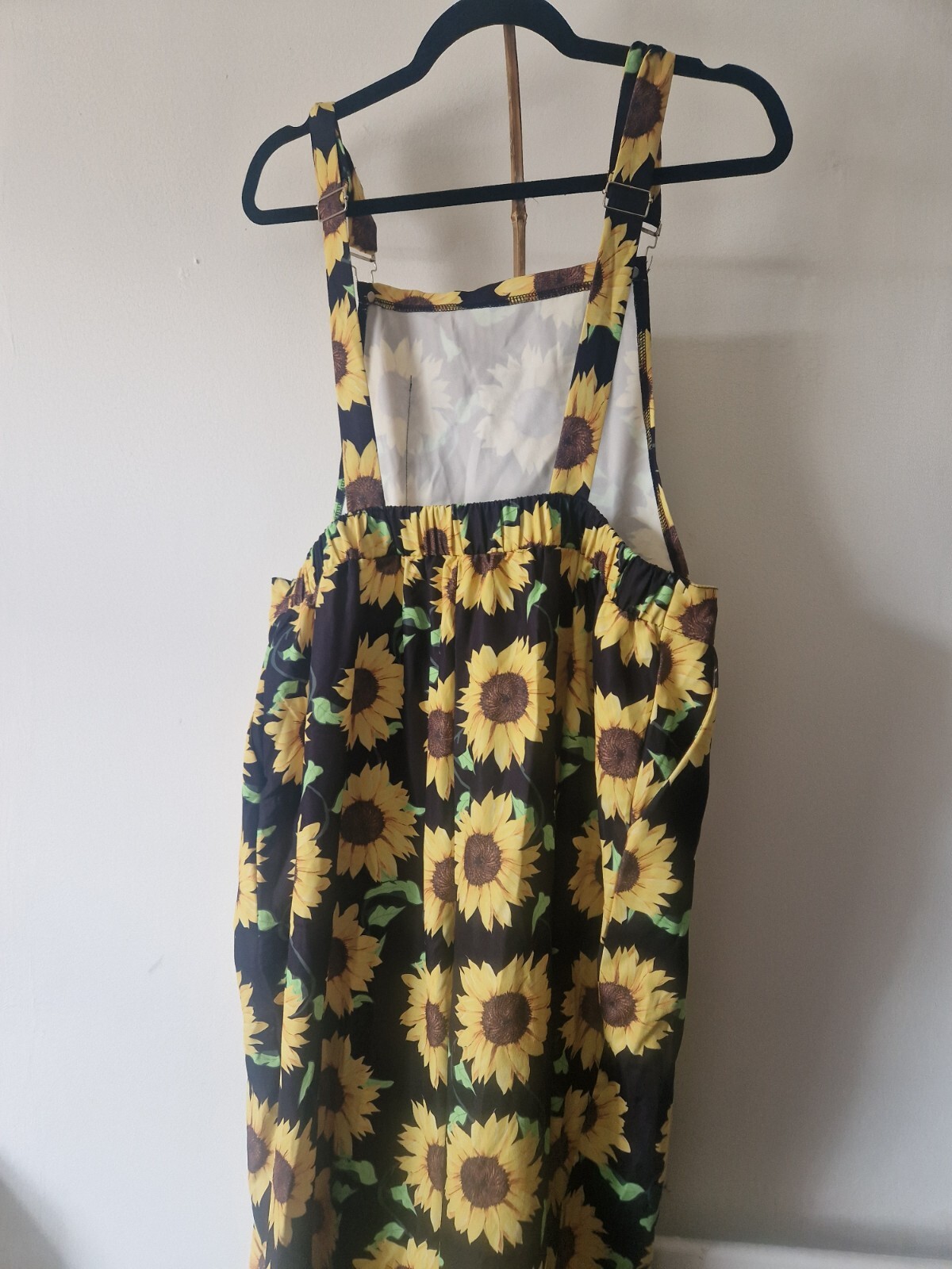 Black Adjustable Sunflower Dungaree Overalls XL 16 eBay