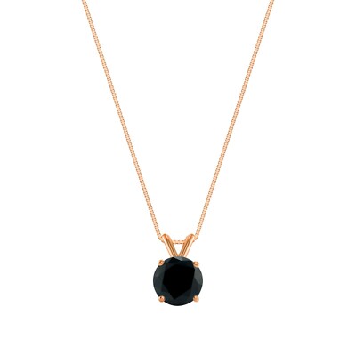 1,25 ct runder im Labor hergestellter schwarzer massiver Diamant 14 K Rotgold Anhänger Halskette 18 Zoll