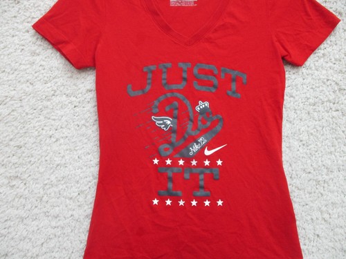 Nike Shirt Small Adult Red Athletic Casual Just Do It V Neck Slim Fit Womens S - Picture 3 of 8
