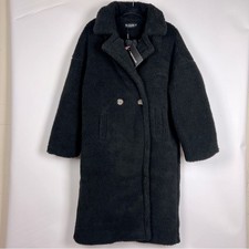 Prettylittlething, Women’s Black Borg Lapel Drop Arm Midi Coat. Size: 4(us). Nwt