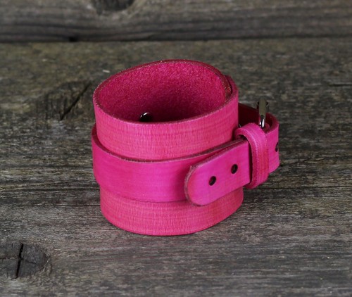Rosa Lederarmband, Herrenmanschette, Damen Accessoires. - Bild 6 von 8