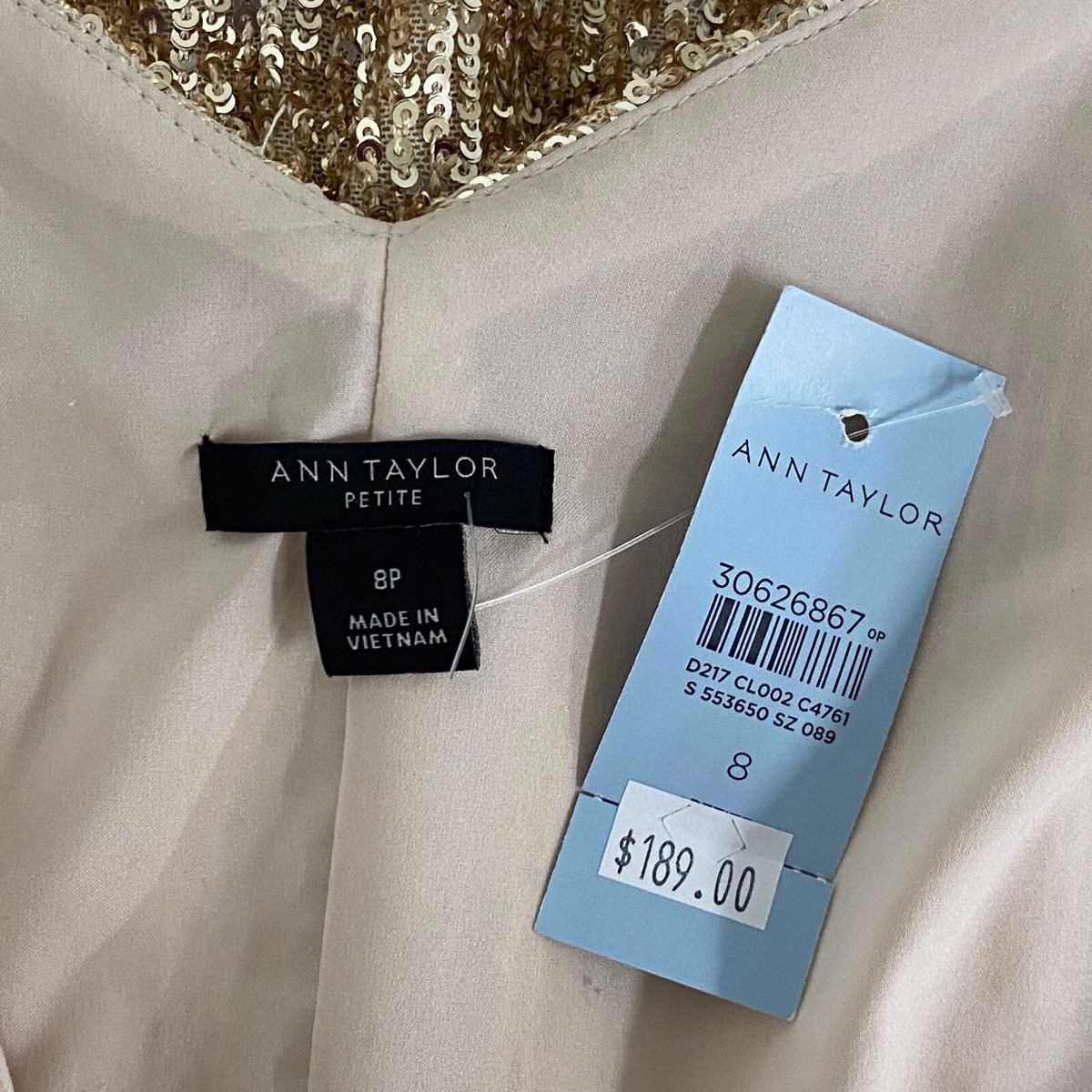 Ann Taylor Sequin Dress Women's 8P Gold Shimmer Short Sleeve V Neck Shift  NWT | eBay