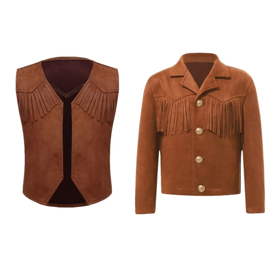 Niños Niños Vaquero Occidental Juegos con disfraces Vestir Flecos Borlas Chaqueta Abrigo Chaleco Foto 2 de 2