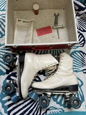 Vintage Sure Grip Super X 5R White Leather Roller Skates Sz 7.5 Women's