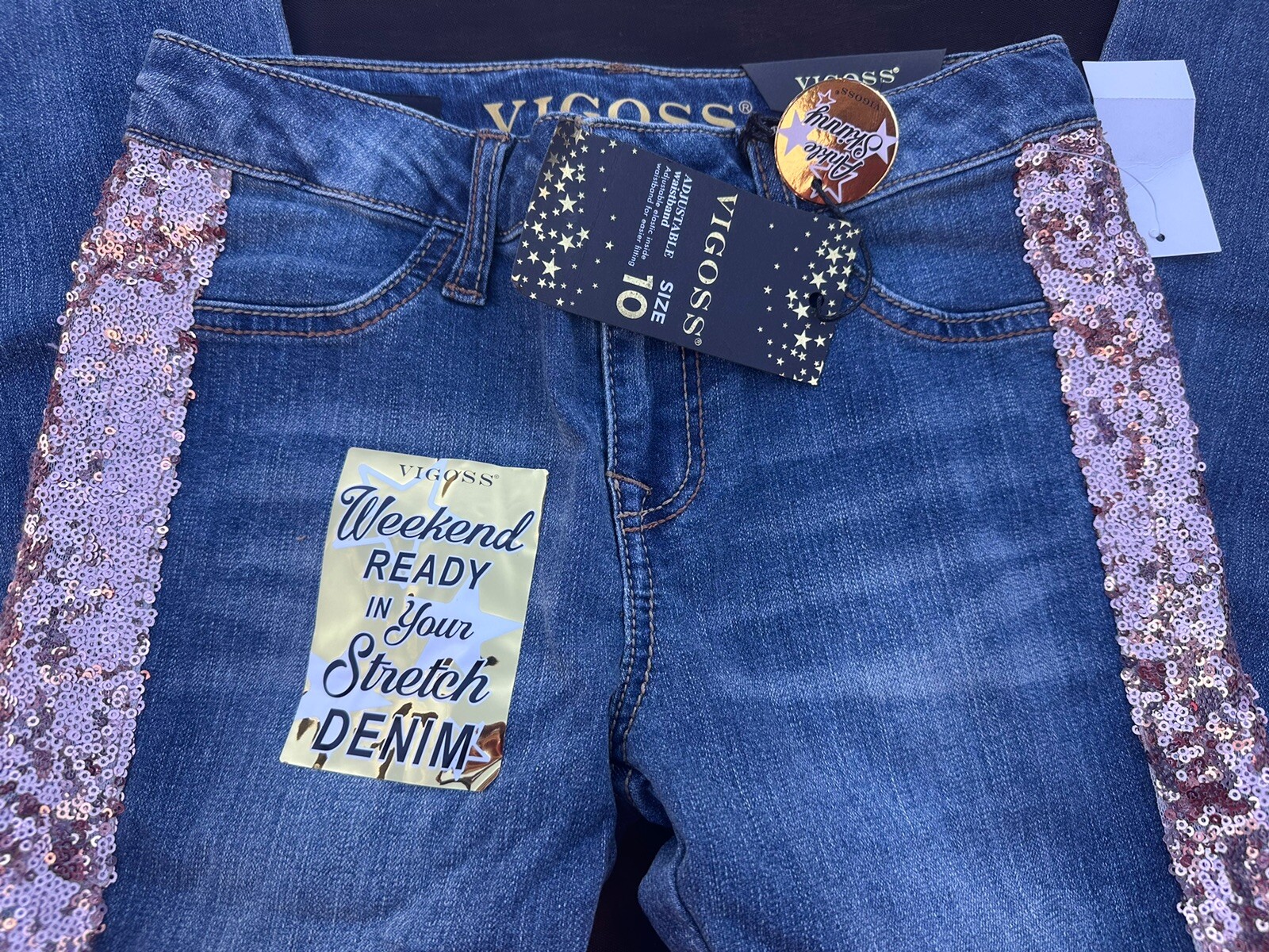 Girls VIGOSS Adjustable Jeans Size 10 Ankle Skinny Stretch NEW