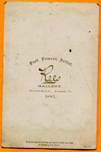 Richmond, VA, Portrait of a Young Man, by Professor Powers, 1881 Backstamp - Picture 2 of 3
