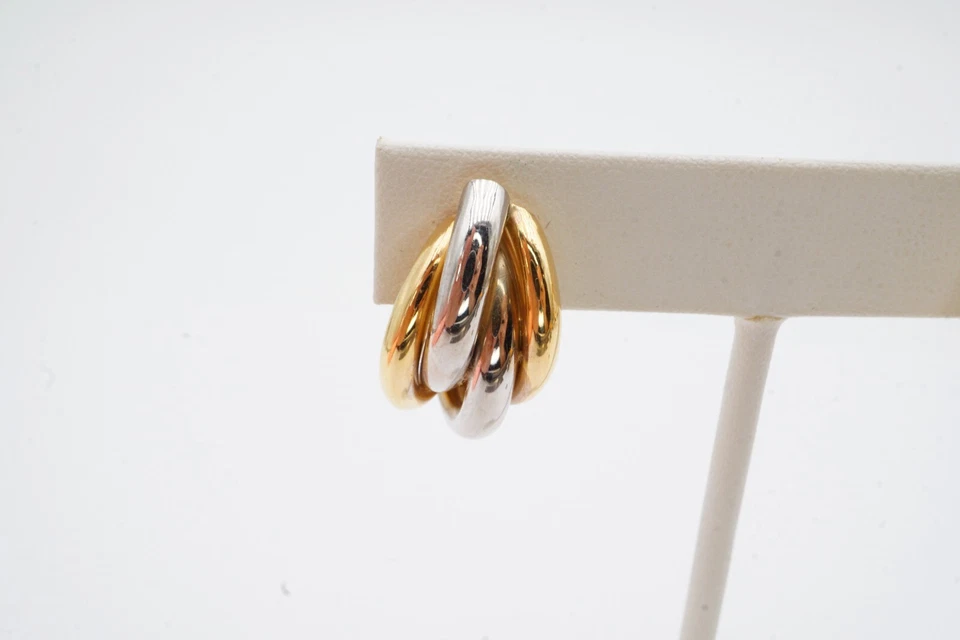 14k Yellow White Gold Omega Back Earrings - Image 2 of 4