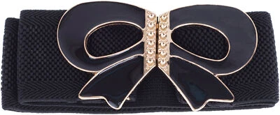 Cute Vintage BOW Shimmer Schleifen STRETCH Belt TAILLENGÜRTEL Schwarz Rockabill - Bild 1 von 2