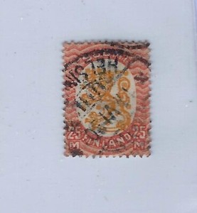 Finland  Stamp 1928-29 Lion Red/Orange 25Mk Used Rare 14 1/4 x 14 3/4 perf WM2