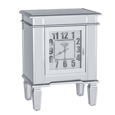 Old Town Clock End Table Silver Mirrored Nightstand Glass Cabinet fr Living Room