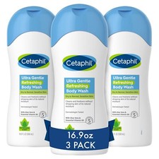 CETAPHIL Ultra Gentle Refreshing Body Wash 16.9 Fl Oz Pack of 3 Sensitive Skin