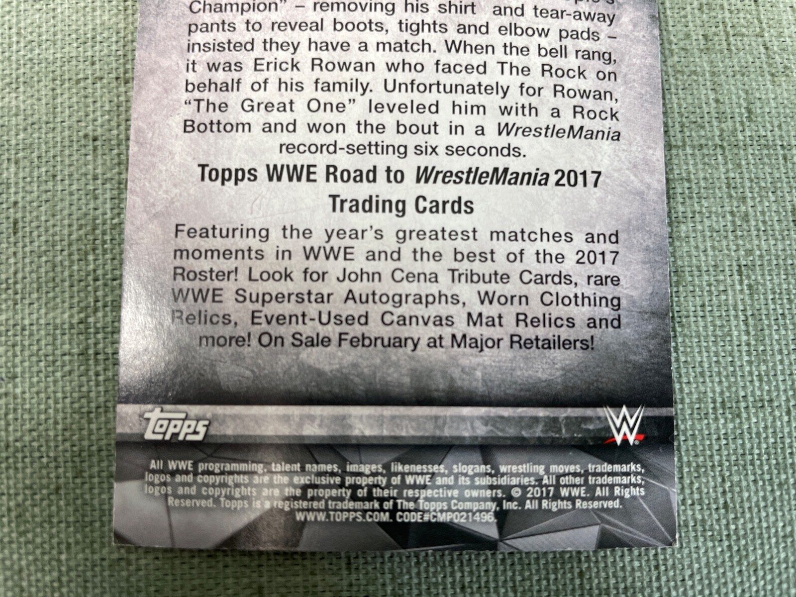 Topps WWE Road to WrestleMania 2017 The Rock Promo Card NOT NUMBERED OR GRADED - Picture 4 of 10
