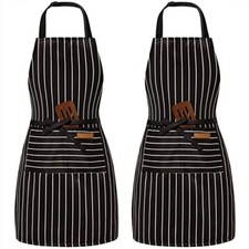 2 Pack Adjustable Bib Apron with 2 Pockets Chef Cooking Black/Black Stripes