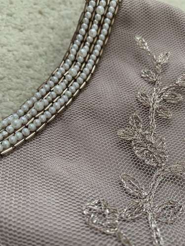 MONSOON BEAUTIFUL TAUPE LACE OVERLAY SLEEVELESS BEADED OCCASION DRESS SIZE 12 - Picture 4 of 17