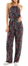 Kingston Gray Jumpsuit Size Medium Floral Print Tie Front Halter NEW